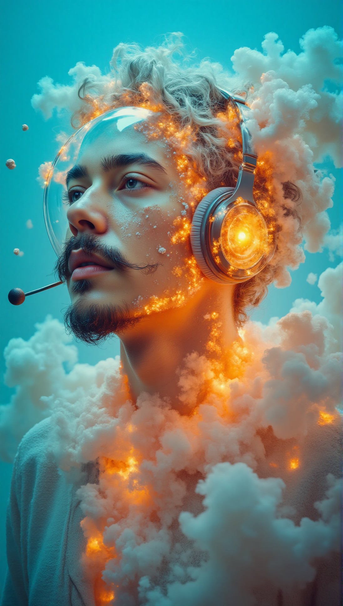 Cosmic Call: Surreal Sci-Fi Portrait Blending Man, Technology, and the Stars